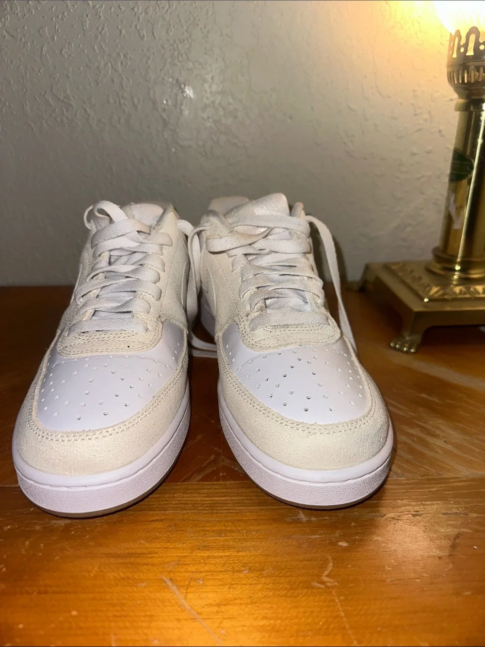 Nike White and Cream Low-Top Sneakers with Suede Accents